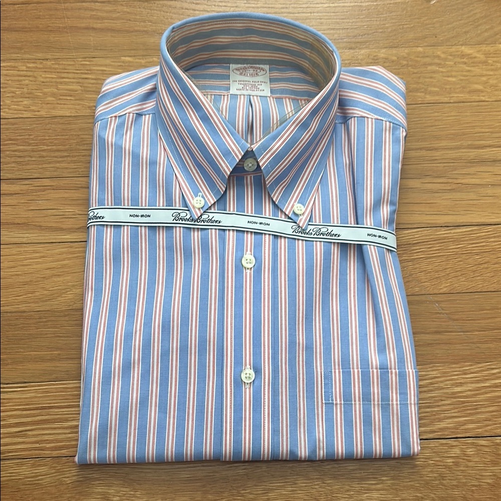 Brooks Brothers Blue and Orange Striped Men's Shirt